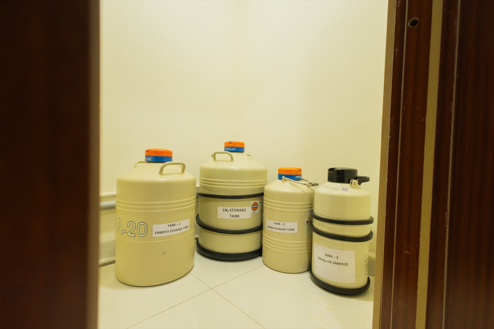 Cryocan liquid nitrogen storage tanks for embryo and sperm cryopreservation at Srishti SAFE